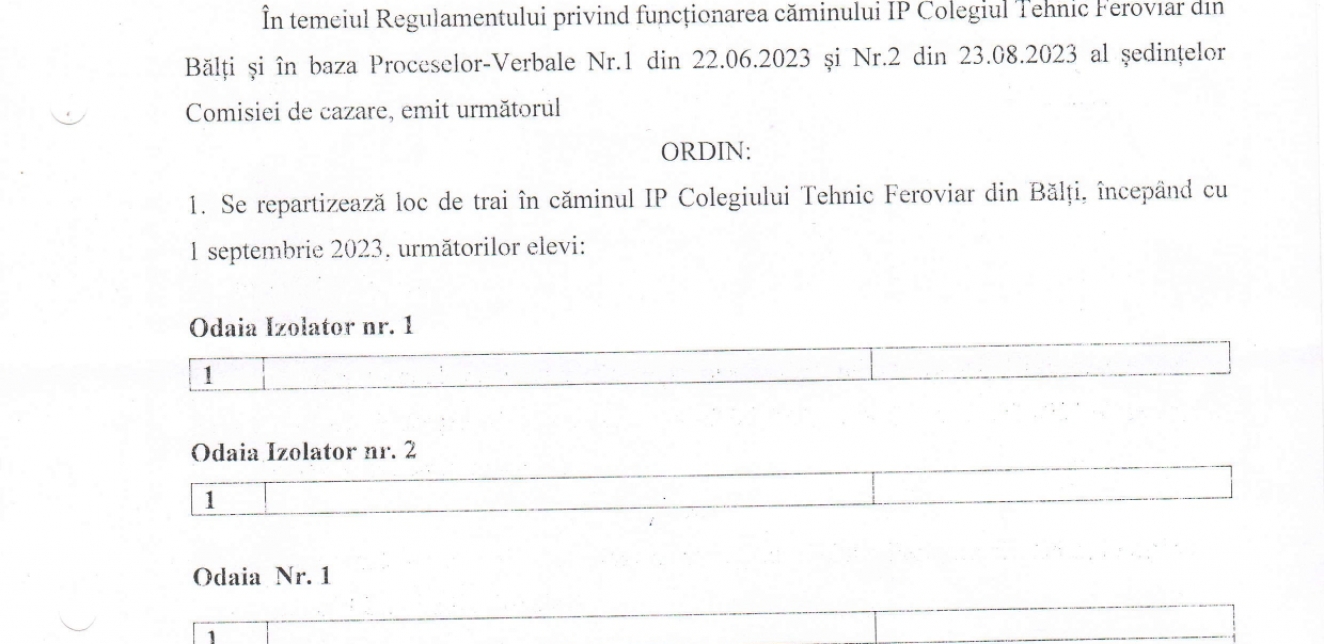 Lista elevilor cazați în camin 2023