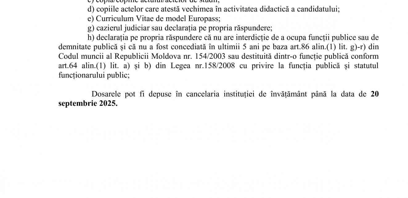 COLEGIUL TEHNIC FEROVIAR DIN BĂLȚI  anunță concurs pentru ocuparea funcției de: Director adjunct pentru instruire și educație